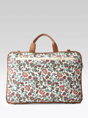 Anekaant Petal Posh Off White Floral Printed Polycotton Laptop Bag (Upto 16")