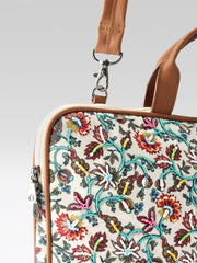 Anekaant Petal Posh Off White Floral Printed Polycotton Laptop Bag (Upto 16")