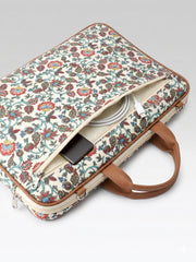 Anekaant Petal Posh Off White Floral Printed Polycotton Laptop Bag (Upto 16")