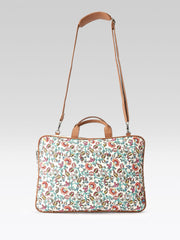 Anekaant Petal Posh Off White Floral Printed Polycotton Laptop Bag (Upto 16")