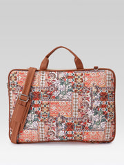 Anekaant Petal Posh Tan Ethnic Printed Polycotton Laptop Bag (Upto 16")