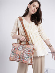 Anekaant Petal Posh Tan Ethnic Printed Polycotton Laptop Bag (Upto 16")
