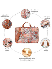 Anekaant Petal Posh Tan Ethnic Printed Polycotton Laptop Bag (Upto 16")