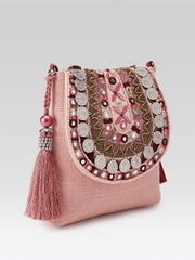 Tribal Sutra Dusty Pink Boho Canvas Sling Bag