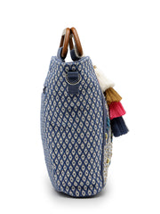 Anekaant Thread Bloom Navy Floral Embroidered Cotton Canvas Handheld Bag