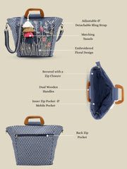 Anekaant Thread Bloom Navy Floral Embroidered Cotton Canvas Handheld Bag