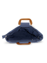 Anekaant Thread Bloom Navy Floral Embroidered Cotton Canvas Handheld Bag