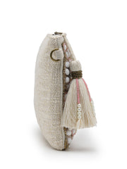 Anekaant Petal Posh Blush Pink & Off White Beaded Cotton Jacquard Sling Bag