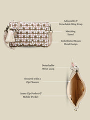 Anekaant Petal Posh Blush Pink & Off White Beaded Cotton Jacquard Sling Bag