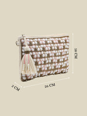 Anekaant Petal Posh Blush Pink & Off White Beaded Cotton Jacquard Sling Bag