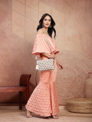Anekaant Petal Posh Blush Pink & Off White Beaded Cotton Jacquard Sling Bag