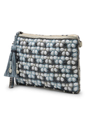 Anekaant Petal Posh Navy Blue & Off White Beaded Cotton Jacquard Sling Bag