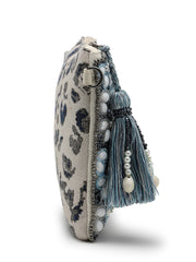 Anekaant Petal Posh Navy Blue & Off White Beaded Cotton Jacquard Sling Bag