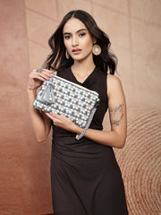 Anekaant Petal Posh Navy Blue & Off White Beaded Cotton Jacquard Sling Bag