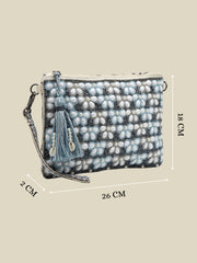Anekaant Petal Posh Navy Blue & Off White Beaded Cotton Jacquard Sling Bag