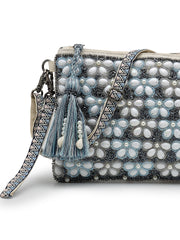 Anekaant Petal Posh Navy Blue & Off White Beaded Cotton Jacquard Sling Bag