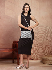 Anekaant Petal Posh Navy Blue & Off White Beaded Cotton Jacquard Sling Bag