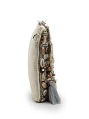Anekaant Petal Posh Ivory & Antique Gold Hand Beaded Cotton Sling Bag