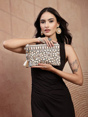 Anekaant Petal Posh Ivory & Antique Gold Hand Beaded Cotton Sling Bag