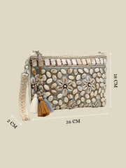 Anekaant Petal Posh Ivory & Antique Gold Hand Beaded Cotton Sling Bag