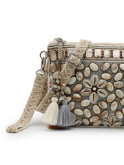 Anekaant Petal Posh Ivory & Antique Gold Hand Beaded Cotton Sling Bag