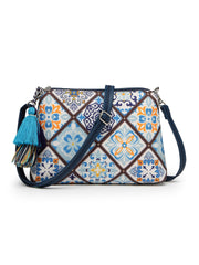 Anekaant Tile Trip Navy Canvas Geometric Printed Sling Bag