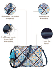 Anekaant Tile Trip Navy Canvas Geometric Printed Sling Bag
