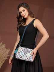 Anekaant Tile Trip Navy Canvas Geometric Printed Sling Bag