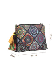 Anekaant Tile Trip Black Canvas Geometric Printed Sling Bag