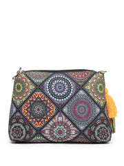 Anekaant Tile Trip Black Canvas Geometric Printed Sling Bag