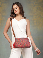 Anekaant Tile Trip Red Canvas Abstract Printed Sling Bag