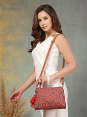 Anekaant Tile Trip Red Canvas Abstract Printed Sling Bag