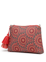 Anekaant Tile Trip Red Canvas Abstract Printed Sling Bag