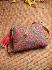 Anekaant Tile Trip Red Canvas Abstract Printed Sling Bag
