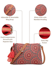 Anekaant Tile Trip Red Canvas Abstract Printed Sling Bag