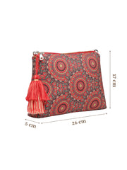 Anekaant Tile Trip Red Canvas Abstract Printed Sling Bag