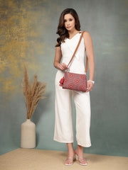 Anekaant Tile Trip Red Canvas Abstract Printed Sling Bag