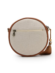 Anekaant Petal Posh Caramel Brown Embellished Cotton Canvas Sling Bag