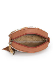Anekaant Petal Posh Caramel Brown Embellished Cotton Canvas Sling Bag