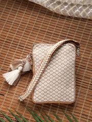 Anekaant Earth Edit Beige Jacquard Geometric Mini Sling Bag