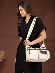 Anekaant Timber & Thread Off White Cotton Multipocket Sling Bag