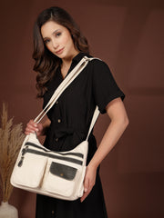 Anekaant Timber & Thread Off White Cotton Multipocket Sling Bag