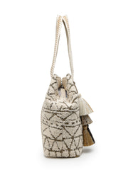 Anekaant Folklore Edit Ivory Geometric Shell Embellished Jacquard Hobo Bag