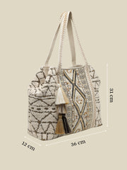 Anekaant Folklore Edit Ivory Geometric Shell Embellished Jacquard Hobo Bag