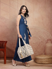 Anekaant Folklore Edit Ivory Geometric Shell Embellished Jacquard Hobo Bag
