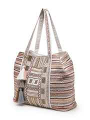 Anekaant Folklore Edit Blush Pink Tribal Geometric Jacquard Hobo Bag