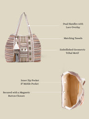 Anekaant Folklore Edit Blush Pink Tribal Geometric Jacquard Hobo Bag