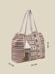 Anekaant Folklore Edit Blush Pink Tribal Geometric Jacquard Hobo Bag