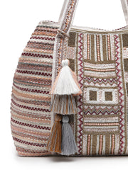 Anekaant Folklore Edit Blush Pink Tribal Geometric Jacquard Hobo Bag