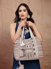 Anekaant Folklore Edit Blush Pink Tribal Geometric Jacquard Hobo Bag